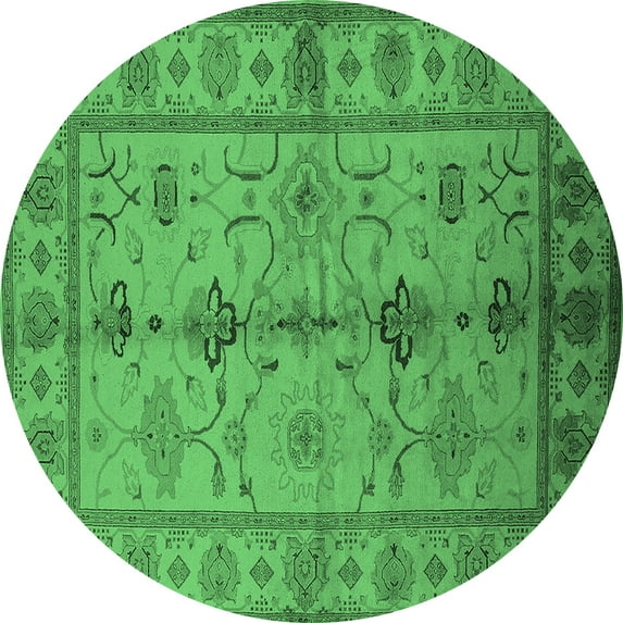 Ahgly Company Indoor Round Oriental Emerald Green Traditional Area Rugs, 4' Round