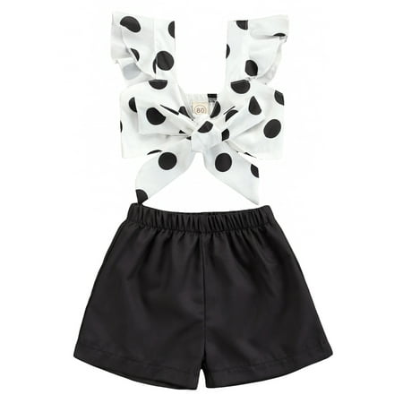 

Baby Girls Navel Tank+ Shorts with Polka Dot Pattern Printing Elastic Waist