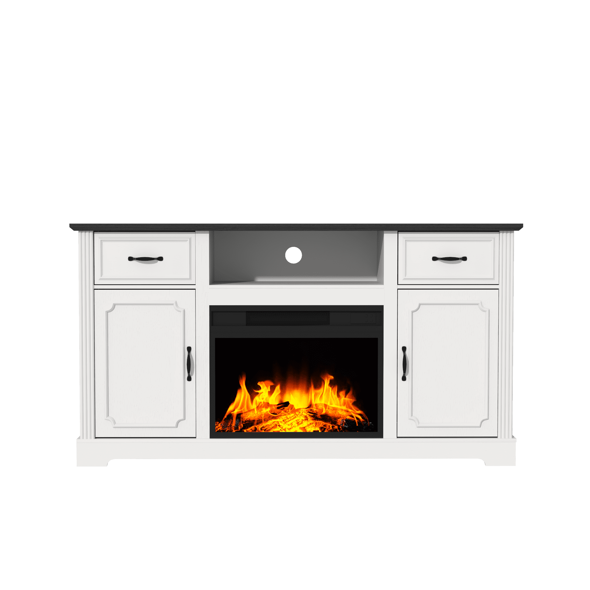 CBJCBJ Medieval TV Stand for TVs up to 65'', Entertainment Center with 22.8'' Electric Fireplace, White