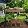 thumbnail image 2 of 10ft Outdoor Patio Umbrella with Solar Powered LED Light, Sun Shade Waterproof 8 Ribs Umbrella with Crank and Cross Base for Garden Backyard Swimming Pool, Tan, 2 of 7