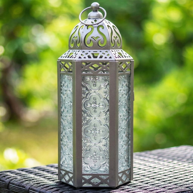 Vela Lanterns Moroccan Silver Lantern Candle Holder, 10.5" photo 7