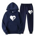 thumbnail image 2 of DDAPJ pyju Womens Sweatsuits 2 Piece Set Love Heart Print Pullover Hoodies and Joggers Trendy Tracksuit Fall Winter Outfits Navy XL, 2 of 3