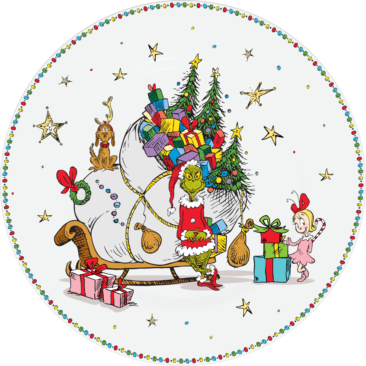 Dr. Seuss The Grinch Sleigh and Gifts 10in Melamine Dinner Plate