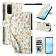 thumbnail image 1 of Wallet Case for Samsung Galaxy S20FE , PU Leather Phone Cover Kickstand RFID Blocking Flip Case Card Slots Wrist Strap Relief Engraved Pattern Magnetic With Stylus Pen, Orange Flower, 1 of 10