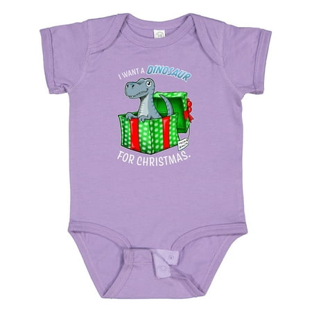 

Inktastic I Want a Dinosaur for Christmas in Green and Red Gift Box Boys or Girls Baby Bodysuit