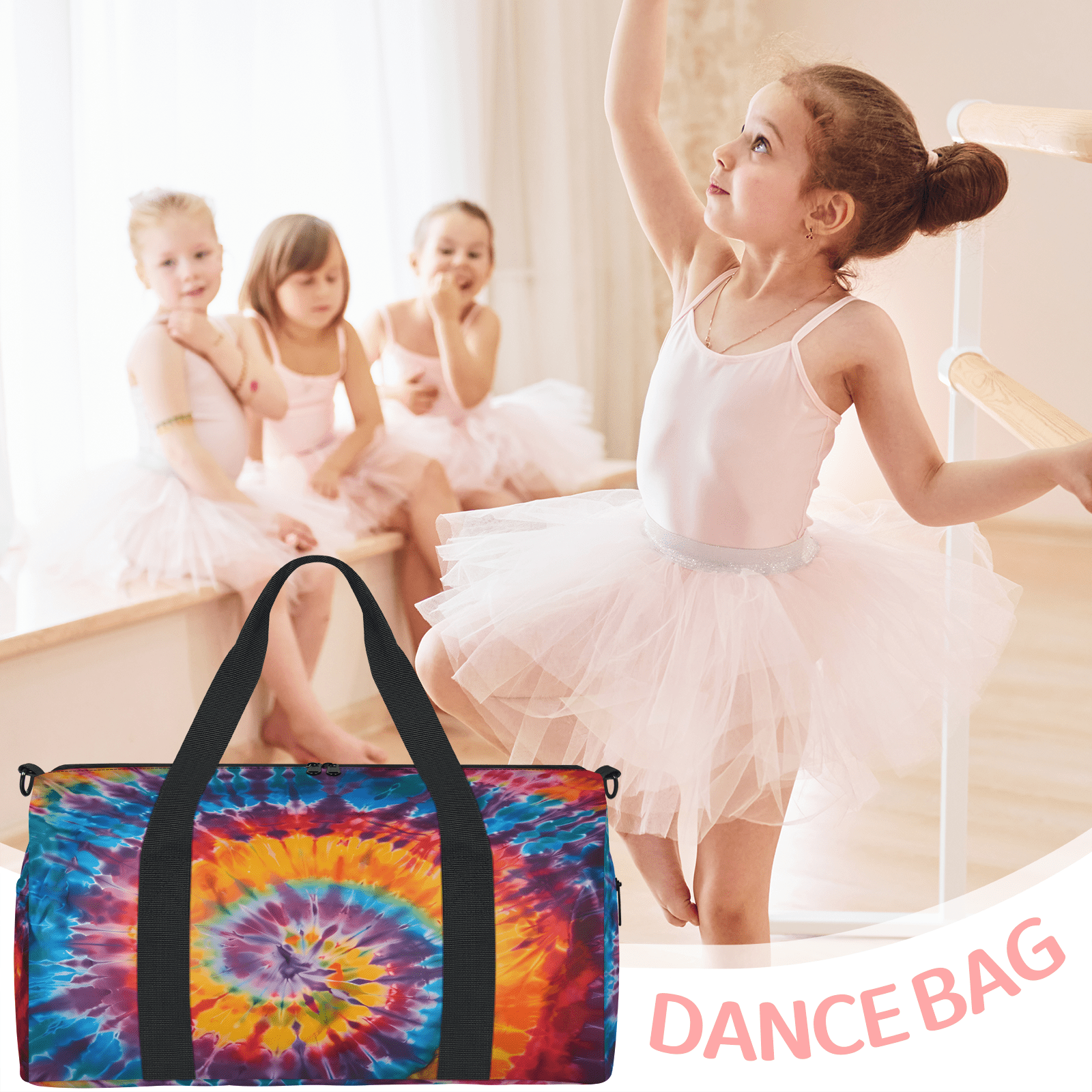 Herdesigns Colorful Tie Dye Rainbow Spiral Gym Bag for Women, Duffle Bag for Travel Sport, Lightweight Waterproof Carry on Weekender Overnight Dance Yoga Workout Bags
