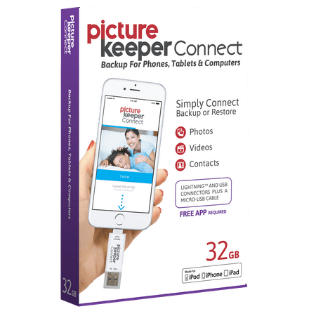 Picture Keeper CONNECT 32GB Portable Flash USB Backup and Storage Device Drive for Mobile Phones Tablets and
