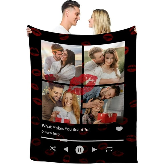 AISENIN Custom Blanket with Photos Text, Personalized Couples Blanket, Couple Gifts for Him Her Couple, Valentines Day Blanket Presents for Girlfriend Boyfriend