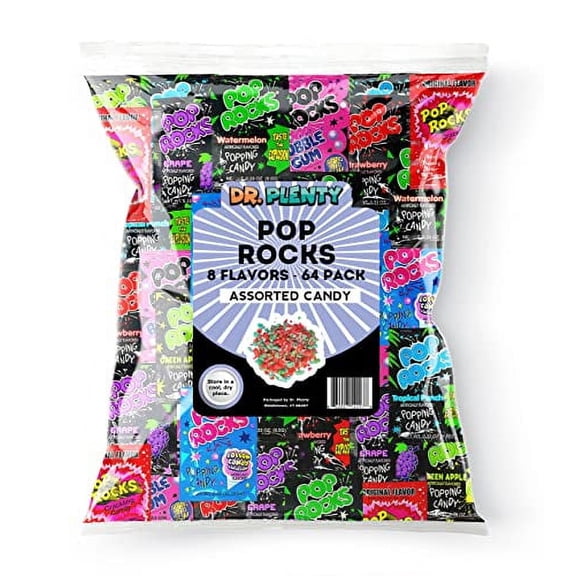 Pop Rocks Bulk Variety Mix - 64 Pack of 8 Flavors - By Dr. Plenty - Retro Crackling Rock Candy - Includes Tropical Punch, Bubble Gum, Cotton Candy, Cherry, and Much More!