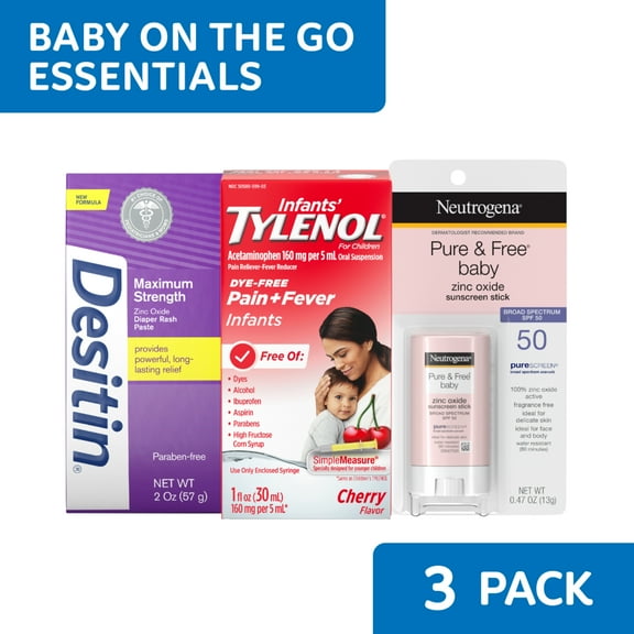 On-the-Go Baby Care Bundle, Travel Size Baby Essentials Kit with Sunscreen, 3 Items