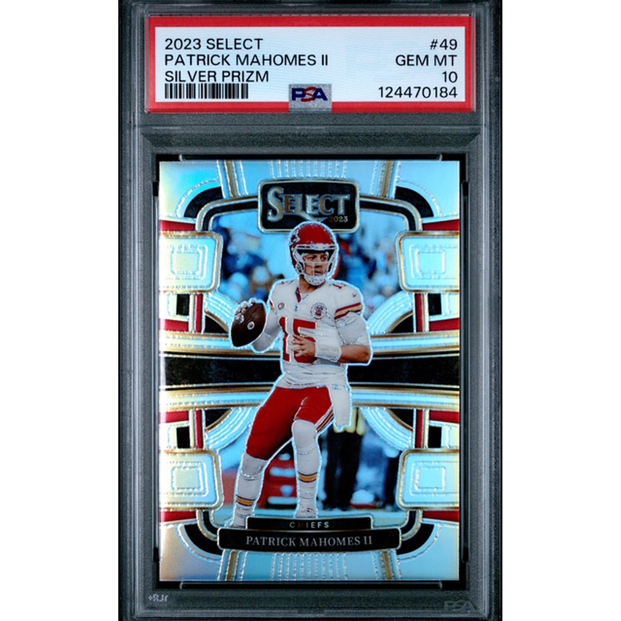 Patrick Mahomes II 2023 Panini Select Silver Prizm Kansas City Chiefs Football Card #49 Graded PSA 10 Cert #124470184