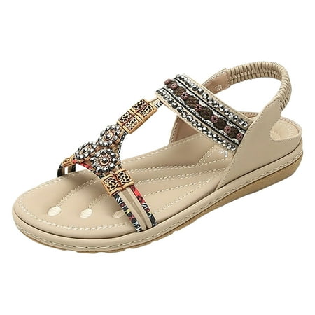 

Women s Summer Fashion Solid Color Rhinestone Sandals Open Toe Elastic Outdoor Sandals 2024