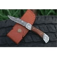 thumbnail image 4 of Engraved Steel Rose Wood Handle Handmade Damascus Steel Back Lock Pocket Knife For Outdoor., 4 of 6