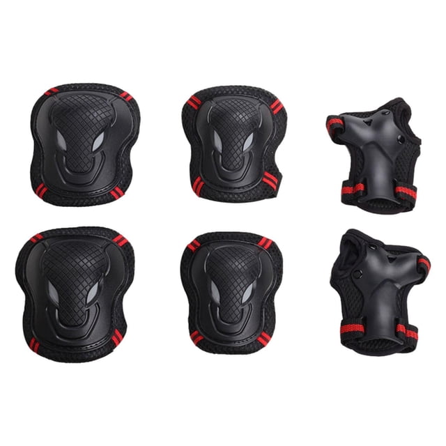 Equipo de protección para patinetas, protectores de brazos y rodilleras, para niños y adultos. Rojo negro