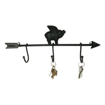Cast Iron Rustic Farmhouse When Pigs Fly Angel Pig With Arrow 3-Peg Wall Hooks
