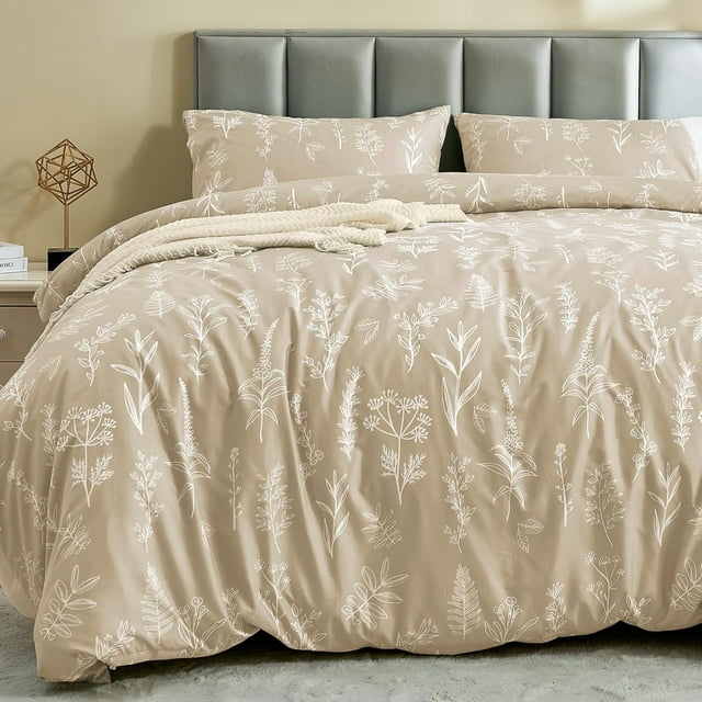 Duvet Cover Queen Size Reversible Floral Duvet Cover Set with Zipper Closure Pieces Botanical Patterns Soft Microfiber Bedding Set (&#;x Pillow Cases &#;×&#