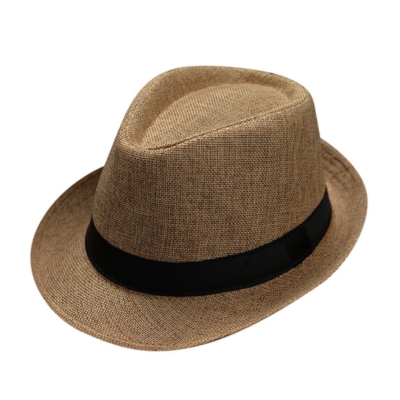 Unisex Short Brim Straw Fedora Hat, Foldable Panama Sun Cap, Ribbon Decor 1920S Party Costume Headwear, Lightweight Breathable Trilby Homburg Suitable for Beach, Vacation and Retro Party,Yellow