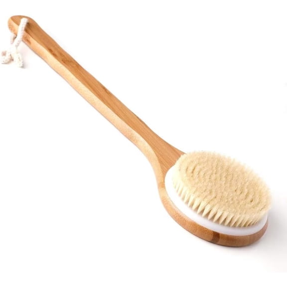 Pakyozj Body Brush Dry Brushing Back Scrubber Shower Bath Brush Bamboo Wood Long Handle Natural Bristles exfoliating Massage Improve Blood Circulation Cellulite
