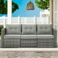 thumbnail image 5 of Cozyhom Gray Wicker Rattan Patio Sofa, 3 Seats Outdoor Furniture with Gray Cushions, 5 of 8