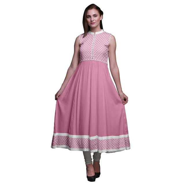 Bimba Kurtis Indiennes Damassées Rose Pâle2 pour Femmes, Anarkali Prête à Porter Unie, Robe Imprimée Kurti Indienne Très Grande
