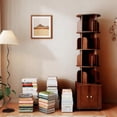 thumbnail image 7 of GDF Studio 70" 5-Tier Rotating Bookshelf with Cabinet, 360° Spinning Corner Bookcase, Home Office, Walnut, 7 of 7