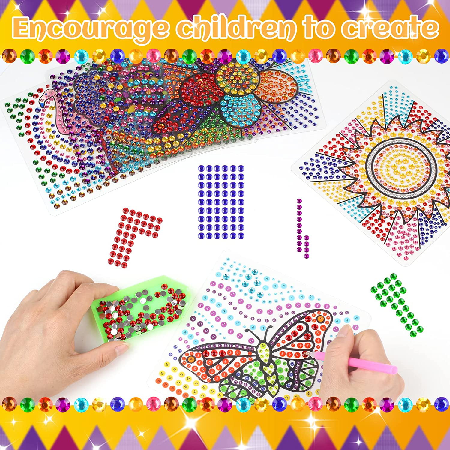 6 Sheets Diamond Window Art Craft Kits for Kids, Suncatcher Kit for Ages 6  10 Crown Bee DIY Diamond Painting Gemstone Sticker 