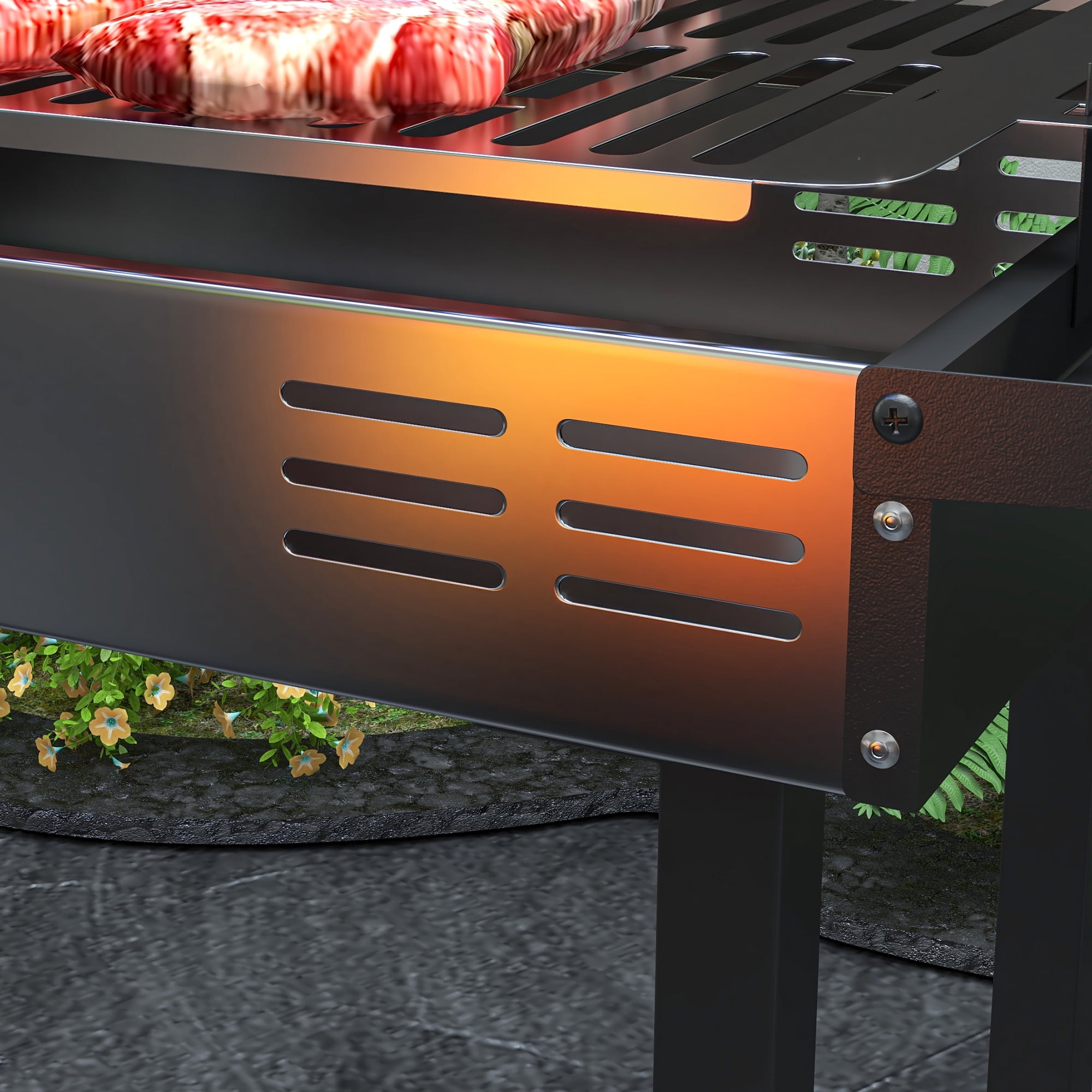 Zateety  BBQ Rotisserie Grill Roaster, Charcoal Split Roaster for Chicken or Turkey with 3-Level Grill Grate, Foldable Storage Shelves, and Wind Deflector, Stainless Steel, Black