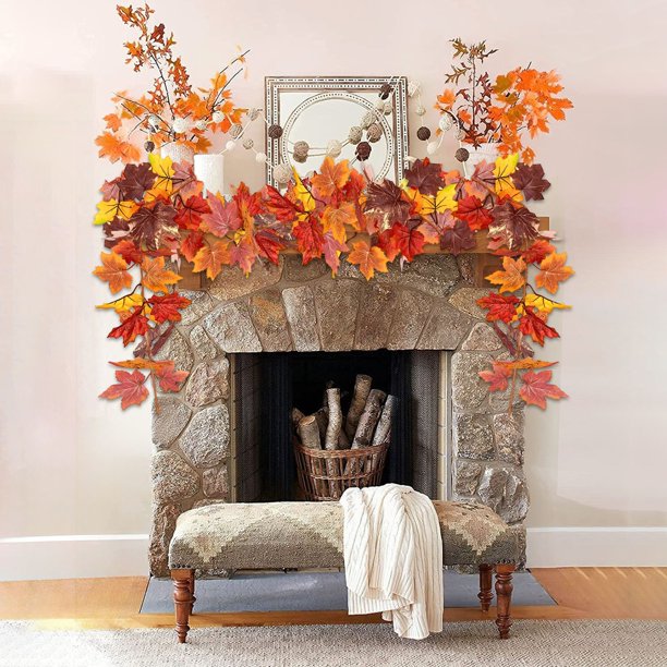 Guirnalda de hojas de arce simuladas de 177 cm, multicolor, para decoración de otoño, Halloween y Acción de Gracias | Hojas de plástico resistentes | Decoración para fiestas en interiores y