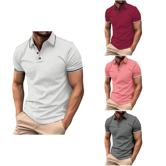 Antinious Men Solid Short Sleeve Collared Summer Button Golf Style Casual Tops