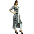 thumbnail image 2 of Bimba Womens Black Asymmetral Dress 3/4 Sleeve Rayon Kurta Printed Designer Kurti, 2 of 6