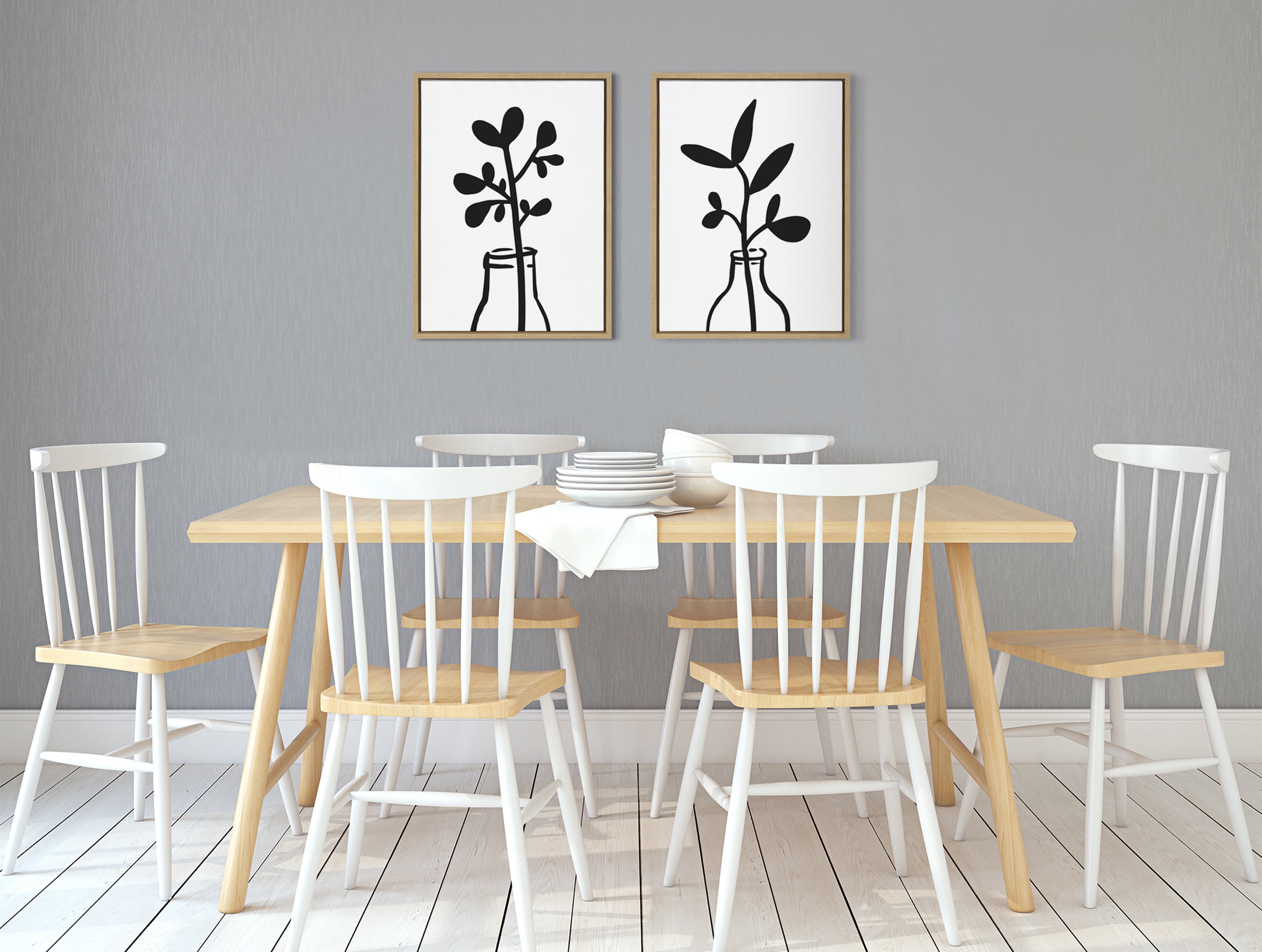 Kate and Laurel Sylvie Modern Botanical Vase Framed Canvas Wall Art Set by The Creative Bunch Studio, 2 Piece 18x24 Natural, Nature Still Life Art for Wall