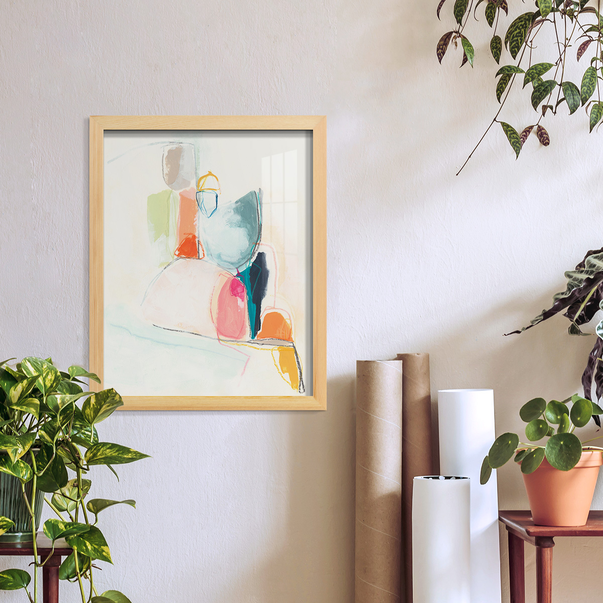 Factotum I -Framed Print w/glass-Natural Wood
