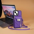 thumbnail image 2 of Allytech Crossbag Case for Apple iPhone 14 6.1" - PU Leather TPU Back Cover Multiple Cards Slots Zipper Pocket Wallet Shockproof Bumper Protective Phone Case for iPhone 14 - Purple, 2 of 7