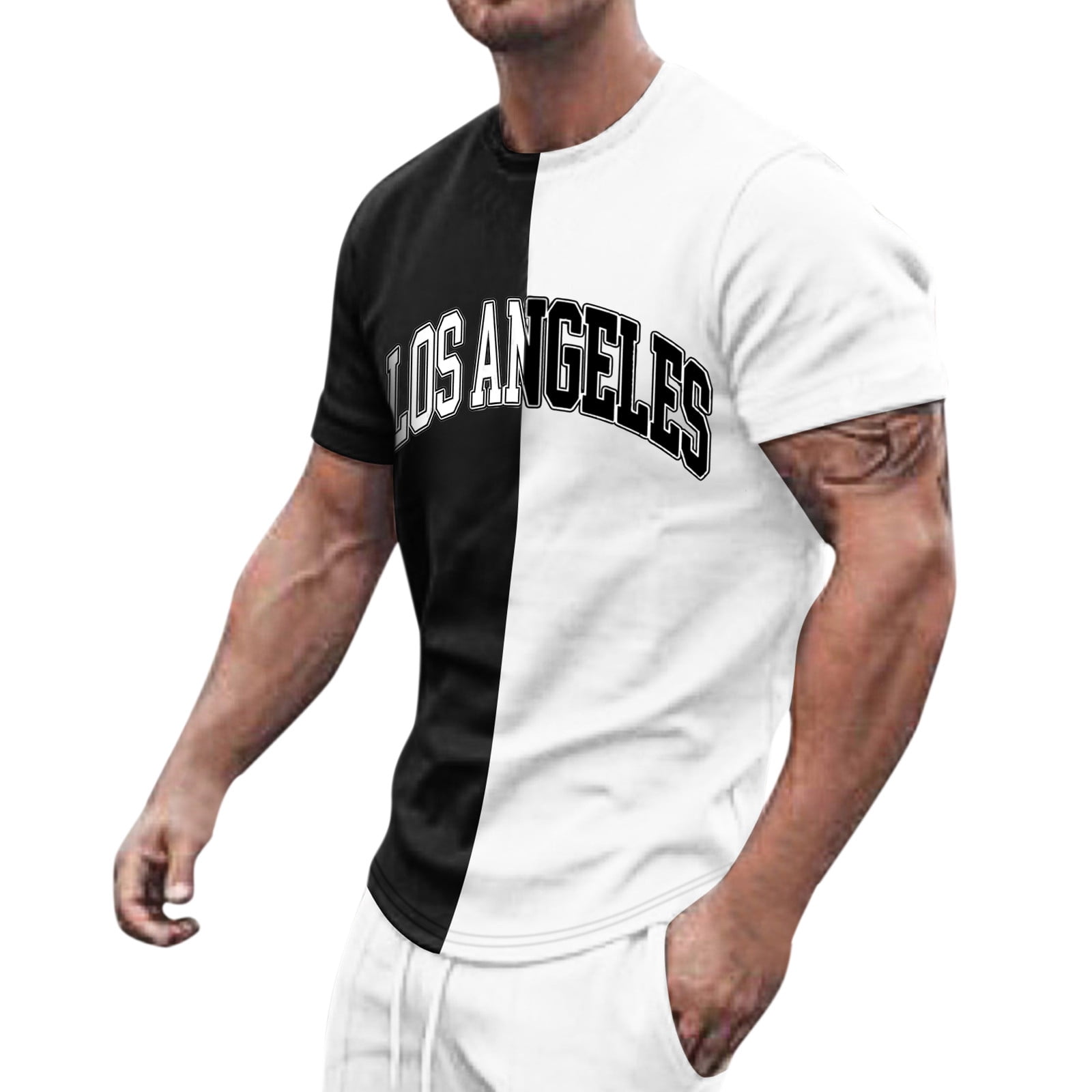 Mens Shirt Adult Male Lightweight T Shirts for Men Male Summer Casual Splice Print T Shirt Blouse Round Neck Short Sleeve Tops T Clothes White XXL