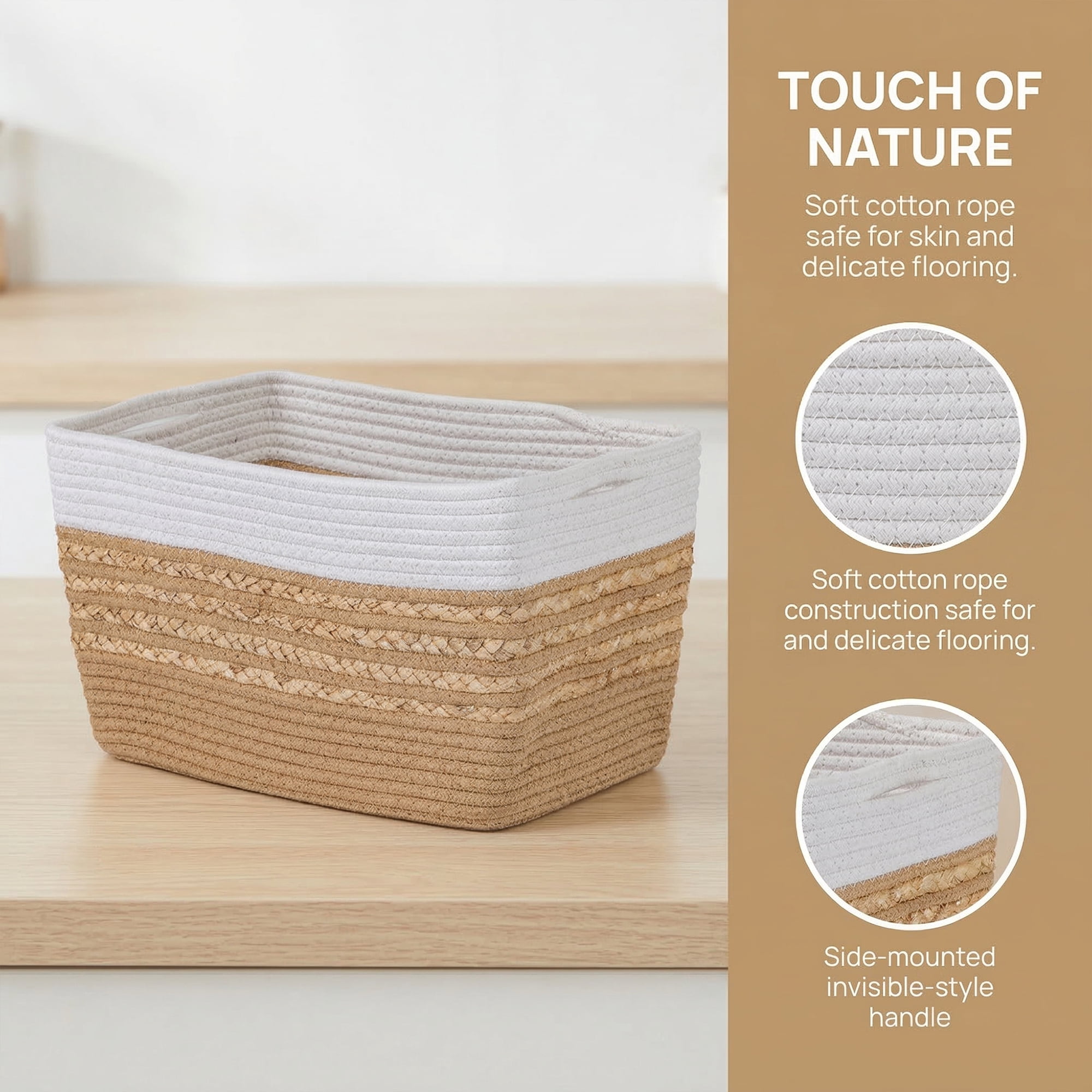 Unique Bargains Woven Storage Basket Storage Bin White Brown 15*9.8*9.1in
