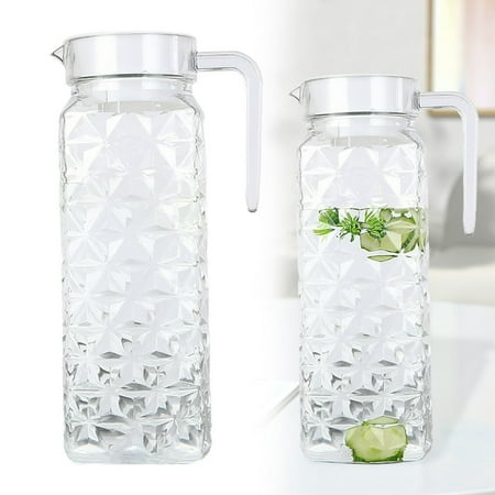 

EASTIN Glass&Bottle Beverage Pitcher Hot Cold Pitcher Iced Tea Spout Cold Water Pitcher Milk with Handle Indoor Outdoor PC and Lid Cafe Juice Jug White