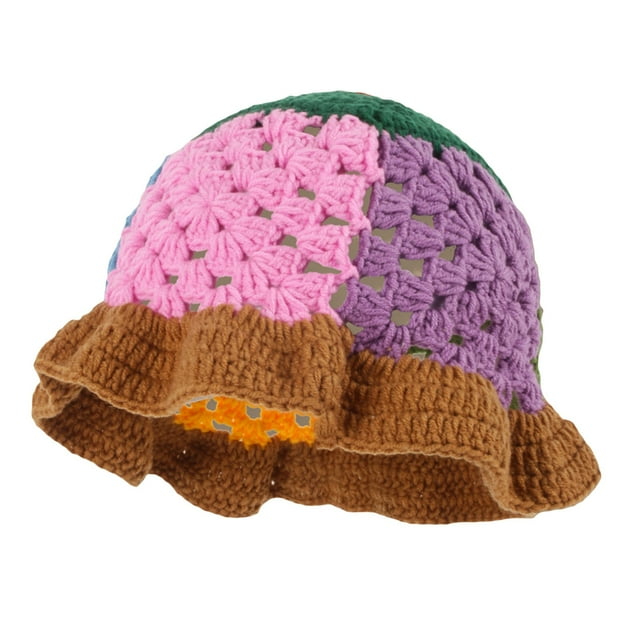 TRKIYQC Gorro de Pescador de Punto para Mujer, Color Block Hollow Out Patchwork Crochet Bucket Cap para otoño TRKIYQC casual