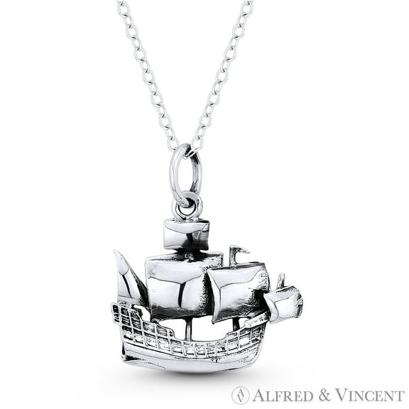 Galleon Ship Seafarer Charm Pendant in Oxidized .925 Sterling Silver