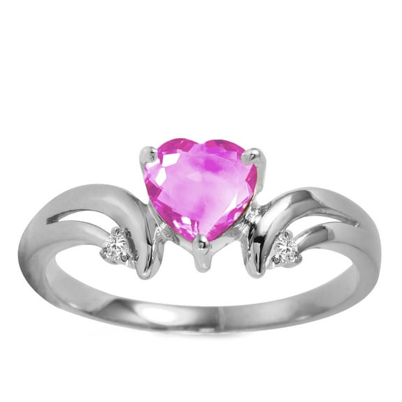 Galaxy Gold 14K White Gold Natural Pink Topaz with Diamond Accents Heart Ring - November Birthstone - Hope & Creativity - Sizes 5.5 to 11 - Fine Jewelry for Women