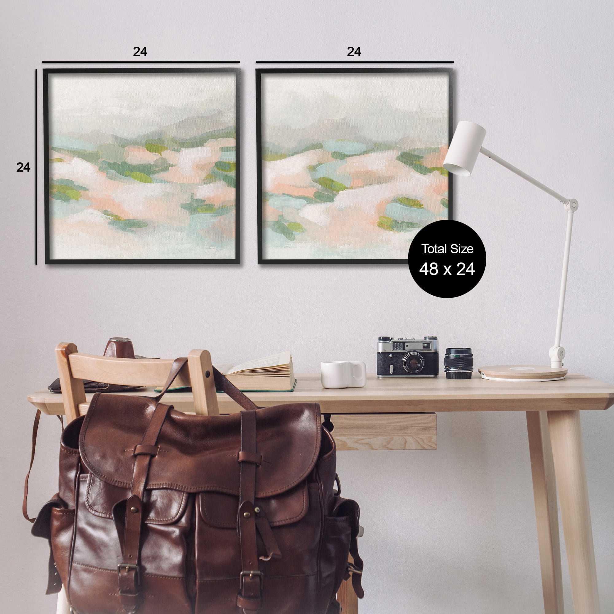 Stupell Industries Pastel Hills Abstraction Landscape Painting Black Framed Art Print Wall Art, 24 x 24, Set of 2
