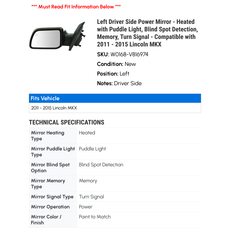 Driver Side Left Power Mirror Replacement For 2019-2021 Ford Ranger - Black Paint-to-Match, Manual Fold, Spotter Glass