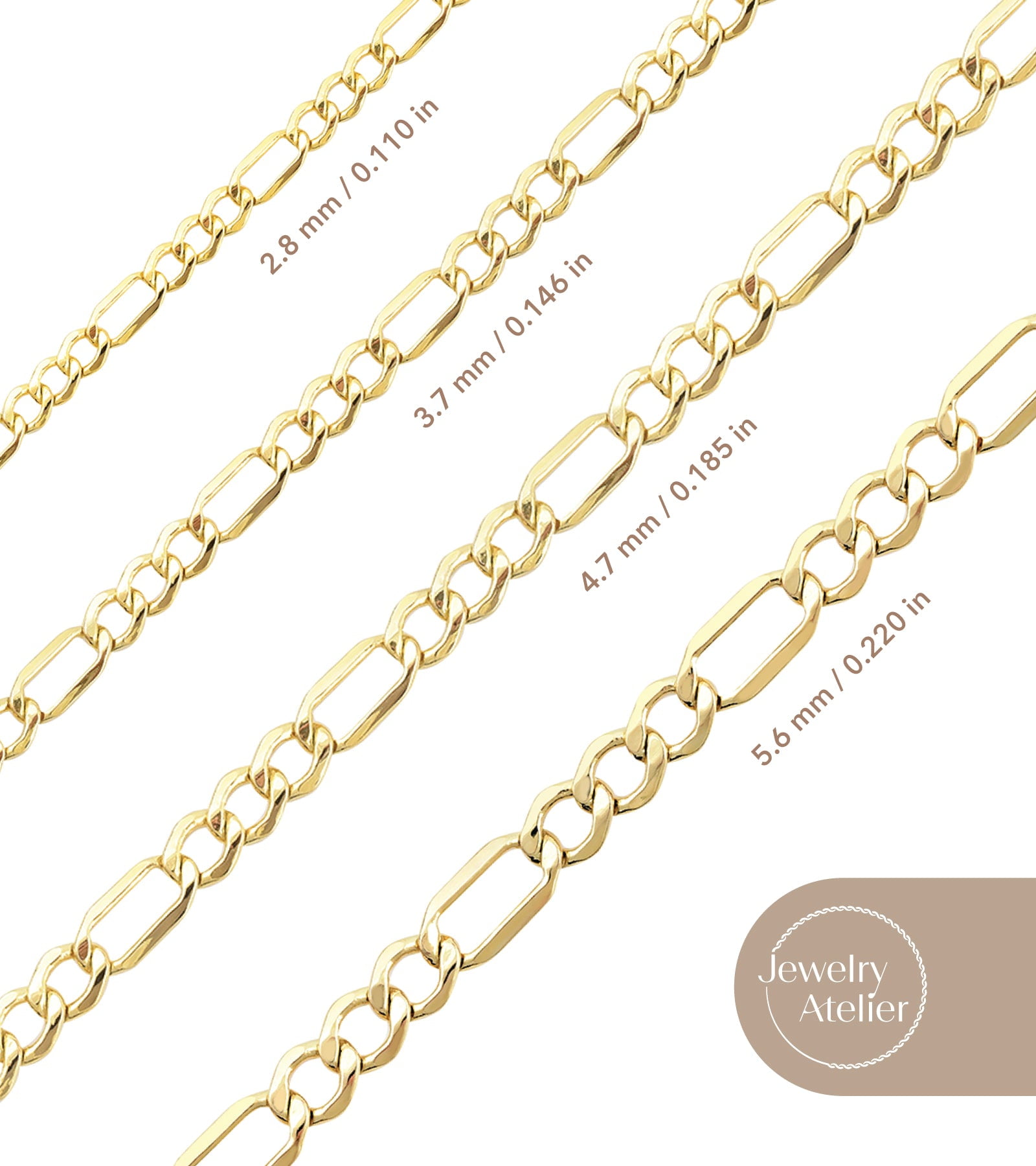 Jewelry Atelier 14K Solid Yellow Gold Filled Figaro Chain for Men and Women, Multiple Sizes  (图3)
