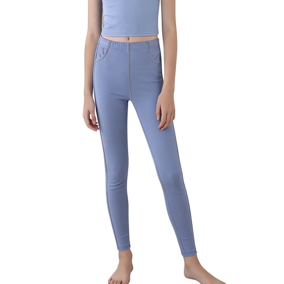 TIREOW Girls High Elasticity Leggings Stretch Snug Fitting Imitation Denim Leggings Pants Elastic Waist Sports Yoga Tight Pants