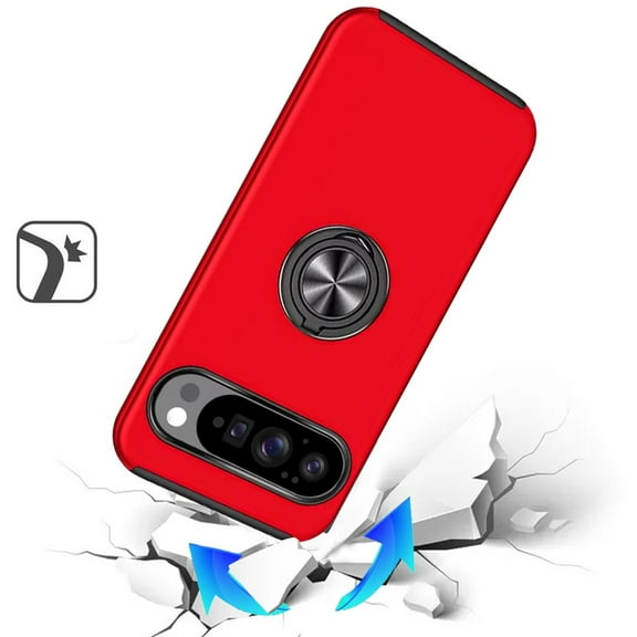 XPM for Google Pixel 10 Pro XL Phone Case, Hybrid 360 Degree Rotatable Metal Invisible Ring Stand Holder Slim Fit Magnetic Car Mount Shockproof Cover for Pixel 10 Pro XL (Red)