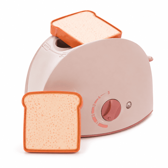Milk Tea Pink Toy Toaster with Bread Pieces, Pretend Kitchen Appliance, Ages 3