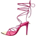 thumbnail image 2 of Schutz Hana Hot Pink Strappy Tie Up Open Toe Stiletto High Stiletto Heel Sandals (Hot Pink, 9.5), 2 of 4