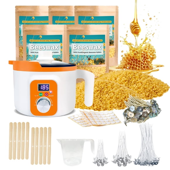 Kit para hacer velas Ksedcon con cera de abejas de 2.3 kg y derretidor LED con mechas