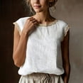 thumbnail image 5 of Yutgune Women's Lace Trim Linen Cotton Tank Top Crew Neck Sleeveless Casual Blouse Shirt, 5 of 8
