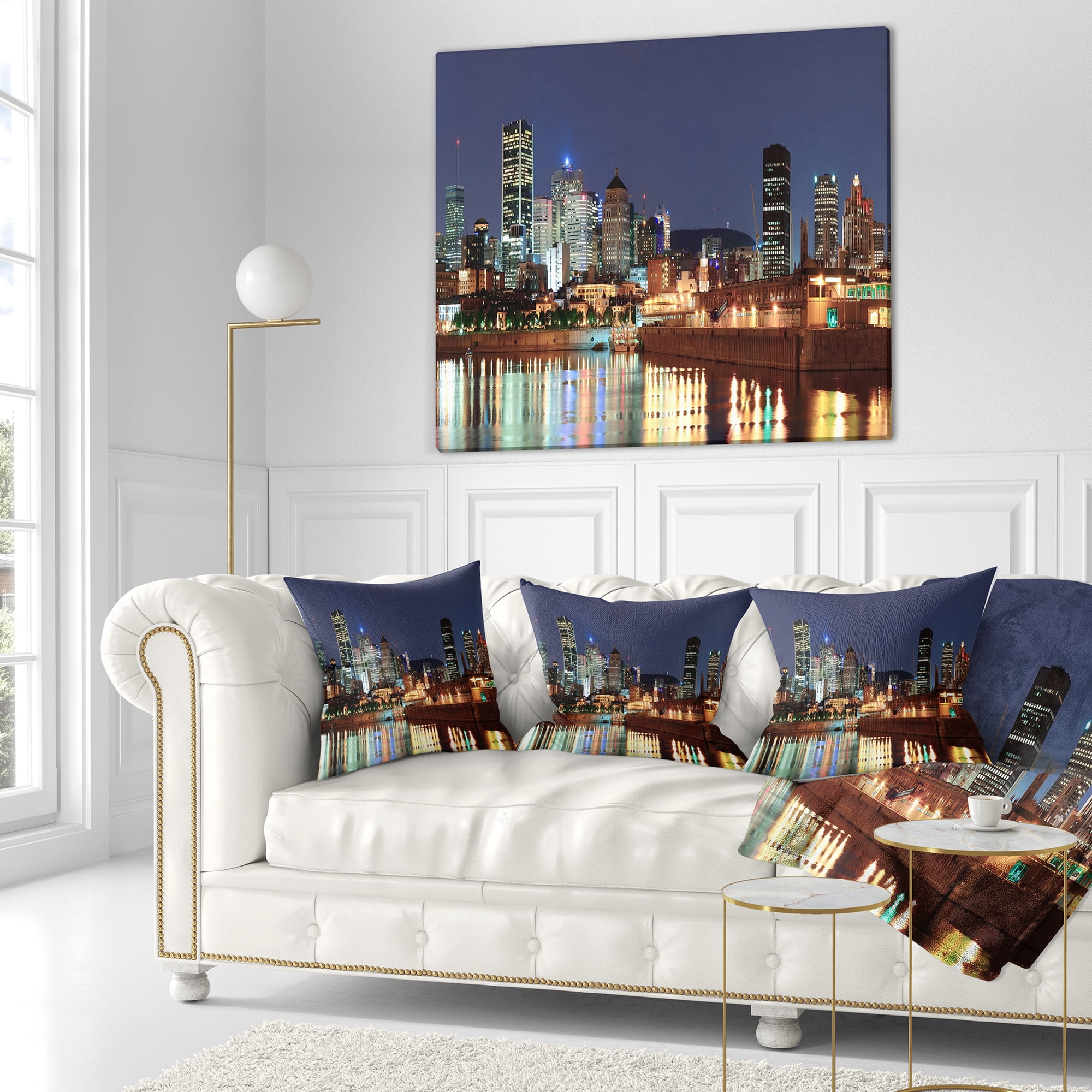 Designart Bright Montreal at Dusk - Cityscape Photography Throw Pillow - 16x16
