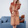 thumbnail image 3 of Aoochasliy Womens Sleepwear Plus Size Clearance Robes Thick Flannel Solid Color Lapel Home Clothes Long Sleeved Hooded Robe Coat, 3 of 5